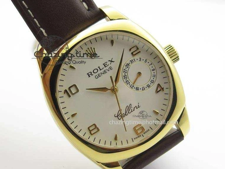 MiroTime 0419 Cellini Date YG White Numeral Dial On Brown Leather Strap A Affordable 3883